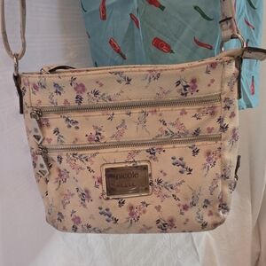 Nicole Miller Floral Crossbody Bag - Cream and Blue